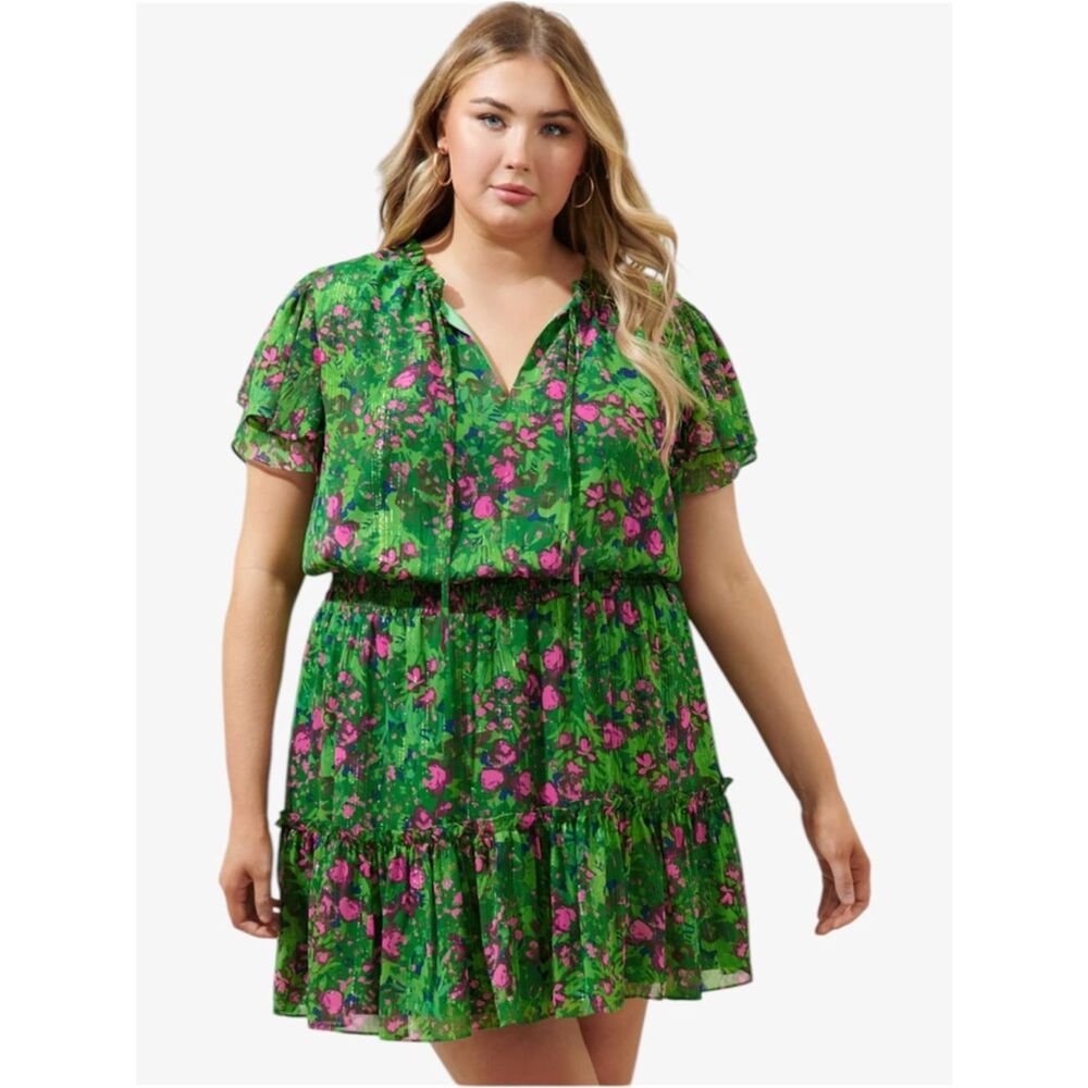 Sugarlips Plus Size Sugarplum Floral Bumble Ruffle Mini Dress, Size 3X